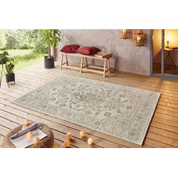 Laagpolig Vintage vloerkleed - Navarino - Binnen en buitenkleed - Creme / Taupe - 200x290 cm