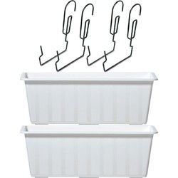 2x Witte balkon reling bakken/bloempotten 6,5 liter - Plantenbakken