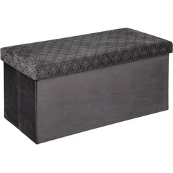 Atmosphera Poef/krukje/hocker Royal - Opvouwbare opslag box - fluweel Donkergrijs - 76 x 38 x 38 cm - Poefs