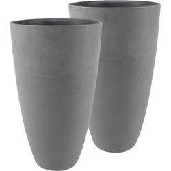 2x stuks bloempot/plantenpot vaas van gerecycled kunststof donkergrijs D29 en H50 cm - Plantenpotten