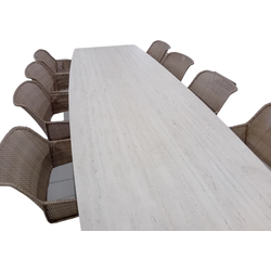 Tuinset Julia tafel alu linen, dekton marmorio 320x100 cm met 8 stoelen Daley stoel linen, linen inclusief light grey kussen