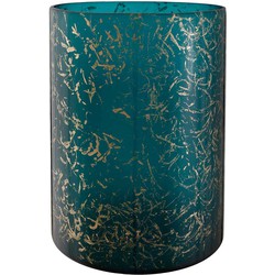 PTMD Silvy Rond Windlicht - H25,5 x Ø19 cm - Glas - Turquoise/goud