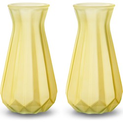 2x Stuks Bloemenvazen - geel/transparant glas - H18 x D11.5 cm - Vazen