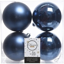 Decoris Kerstballen - 4x st - donkerblauw - 10 cm - kunststof - Kerstbal