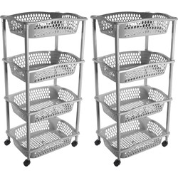 2x stuks keuken opberg trolleys/roltafels met 4 manden 86 cm zilvergrijs - Opberg trolley