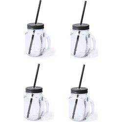 6x stuks Drink potjes van glas Mason Jar zwarte deksel 500 ml - Drinkbekers