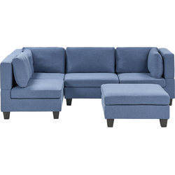 UNSTAD - 4-zitsbank met ottomaan - Blauw - Rechtszijdig -  Polyester