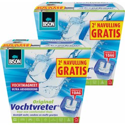 2x stuks Bison vochtvreter / vochtvanger vochtmagneet 450 gram met extra navulling - Vochtopnemers