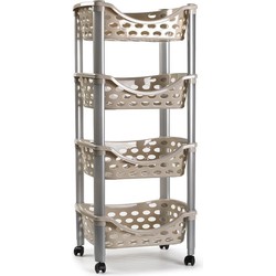 Plasticforte Trolley wieltjes - 4-laags - beige - kunststof - 40x88 cm - Opberg trolley