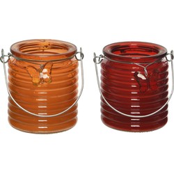 Citronella kaars - 2x - in windlicht - oranje en rood - 20 branduren - citrusgeur - geurkaarsen