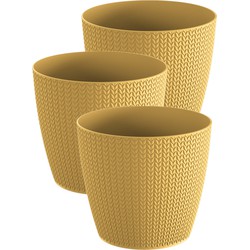 Set van 3x stuks stijlvolle plantenpotten/bloempotten kunststof dia 22 cm en hoogte 19 cm mosterd ge - Plantenpotten