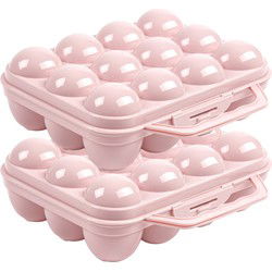 Plasticforte Eierdoos - 2x - roze - organizer - 20 x 18 cm - Vershoudbakjes