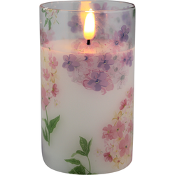LED kaars in glas bloem 12,5cm roze - Magic Flame