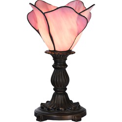 LumiLamp Tiffany Tafellamp  Ø 20x30 cm Roze Glas Bloem Tiffany Bureaulamp