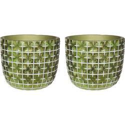 Ideas4seasons Bloempot ruit motief Hanoi - 2x - metallic groen - D18 x H15 cm - Plantenpotten