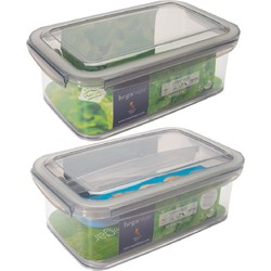 2x Voorraad/vershoudbakjes 1,9 met tray transparant/grijs plastic 24 x 15 cm - Vershoudbakjes