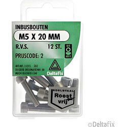 Inbusbout m5x20mm rvs 12st
