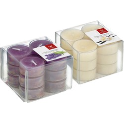 Pakket Geurkaarsen theelichtjes 24 stuks - lavendel/vanille - 4 branduren - geurkaarsen