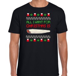 Bellatio Decorations foute kersttrui t-shirt heren - All I want for Christmas is wiet - zwart -joint S - kerst t-shirts