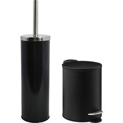 5Five Badkamer/toilet accessoires set - zwart - metaal - pedaalemmer/wc-borstel - Badkameraccessoireset