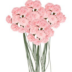 Rayher Decoratie roosjes satijn - bosje 48x - lichtroze - 12 cm - Kunstbloemen