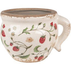 Clayre & Eef Bloempot  17x14x12 cm Beige Rood Keramiek Aardbeien Bloempot Binnen