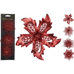 Bloem clip 12 cm set3 rood 4ass kerstversiering