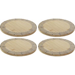 Set van 4x stuks ronde pannen onderzetters van bamboe met print D20 cm - Panonderzetters