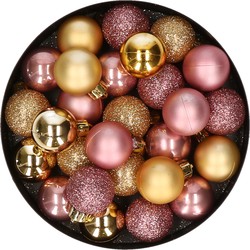 28x stuks kunststof kerstballen goud en oudroze mix 3 cm - Kerstbal