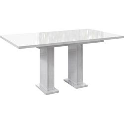 Meubella - Eetkamertafel Glamour - Hoogglans wit - 160 cm - Uitschuifbaar