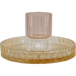 Candle Holder - Candle holder in glass, rose/amber, round, Ø16x8,5 cm