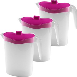 Waterkan/sapkan met deksel in roze - 3x - 1,5L - kunststof - Schenkkannen