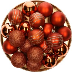 40x stuks kunststof kerstballen oranje/koper mix 6 cm in giftbag - Kerstbal