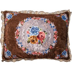 Clayre & Eef Sierkussen 70x50x6 cm Bruin Synthetisch Bloemen Kussenhoes met Kussenvulling