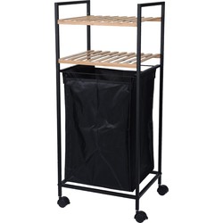 Bamboe houten badkamer handdoekenkastje/trolley met waszak 90 cm - Badkamerkastjes