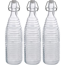 3x Glazen decoratie flessen transparant met beugeldop 1000 ml - Drinkflessen