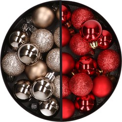 34x stuks kunststof kerstballen champagne en rood 3 cm - Kerstbal