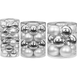 72x stuks glazen kerstballen elegant zilver mix 4, 6 en 8 cm glans en mat - Kerstbal