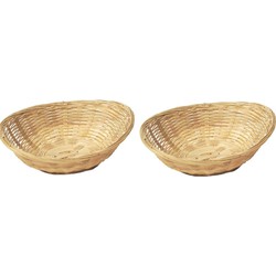 2x Ovale rieten/bamboe fruitmand/fruitschaal 22 x 17 x 7 cm - Serveerschalen