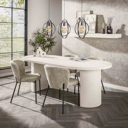 Eettafel Ovaal - Wit Marmer Composiet - 215x90x77cm - Arch Stone