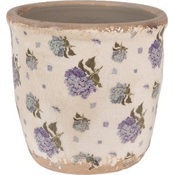 Clayre & Eef Bloempot  Ø 13x12 cm Beige Blauw Keramiek Bloemen Bloempot Binnen