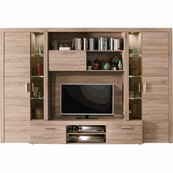 Grote tv-compositie met decoratieve verlichting in natuurlijk eiken L291 cm - MONDEO