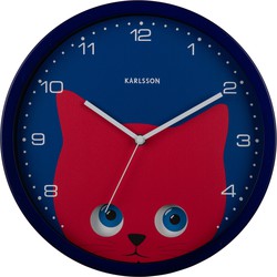 Karlsson - Wandklok Peekaboo Cat - Donkerblauw- Ø30,8cm