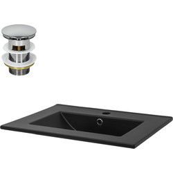 Wastafel incl. zilveren kabelwaste met overloop 61,5x47x17,5 cm zwart mat keramiek ML design
