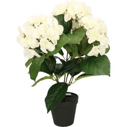Hortensia kunstplant in kunststof pot - wit - 40 cm - Hydrangea Macrophylla - Kunstplanten
