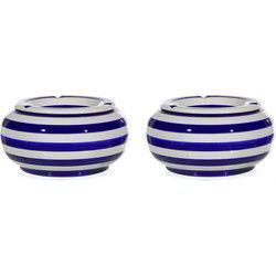 Stormasbak - 2x - blauw/wit - rond - terras asbak - 23 cm - keramiek - Asbakken