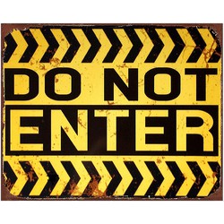 Clayre & Eef Tekstbord  25x20 cm Zwart Geel Ijzer Warning Wandbord