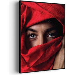 Muurwerken Akoestisch Schilderij - Jonge Arabische Vrouw Met Rode Hoofddoek - Geluidsdempend Wandpaneel - Wanddecoratie - Geluidsisolatie - PRO (AW 0.90) M (60X85)