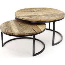 Salontafel set/2 rond/halfrond frame / Robuust hardhout