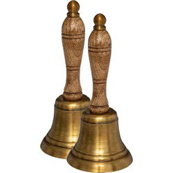 Atmosphera Tafelbel/handbel - 2x - 17,5 x 7,5 cm - mangohout - kerstman bel - Verkleedattributen